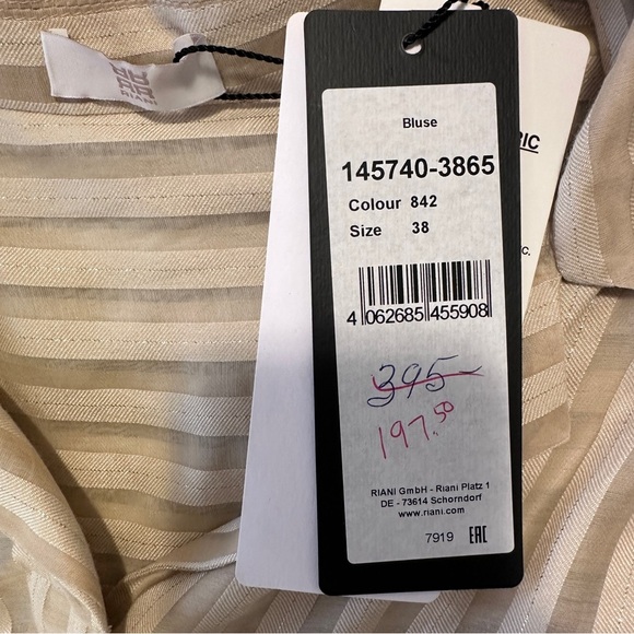 RIANI Striped Gold Voile Blouse Size 38 Women’s New With Tags Luxurious - Picture 10 of 12